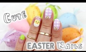 Cute Chick And Watercolor Gingham Pattern | Easter Nails ♡