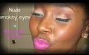 Nude smokey eye + neon candy pink lips