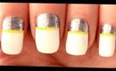 White & Silver with a pop of Yellow nail art