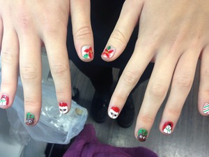 Found the nail art kit at college so treated my friend to Xmas nails :)