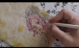 Drawing mini mixed media girl for my junk journal