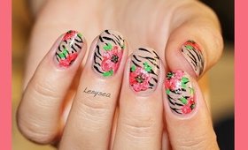 Zebra Print and Poppies Nail Art