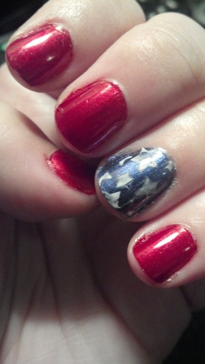 Used: Santee Jewel Red, OPI (spiderman collection blue color), MASH Stamper and Plates, S Hansen White On, China Glaze Top Coat.