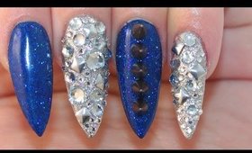 Spiked Edgy Royal Blue Stiletto Nails Tutorial