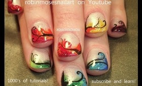 rainbow trees swirling on short nails. robin moses nail art design tutorial 626