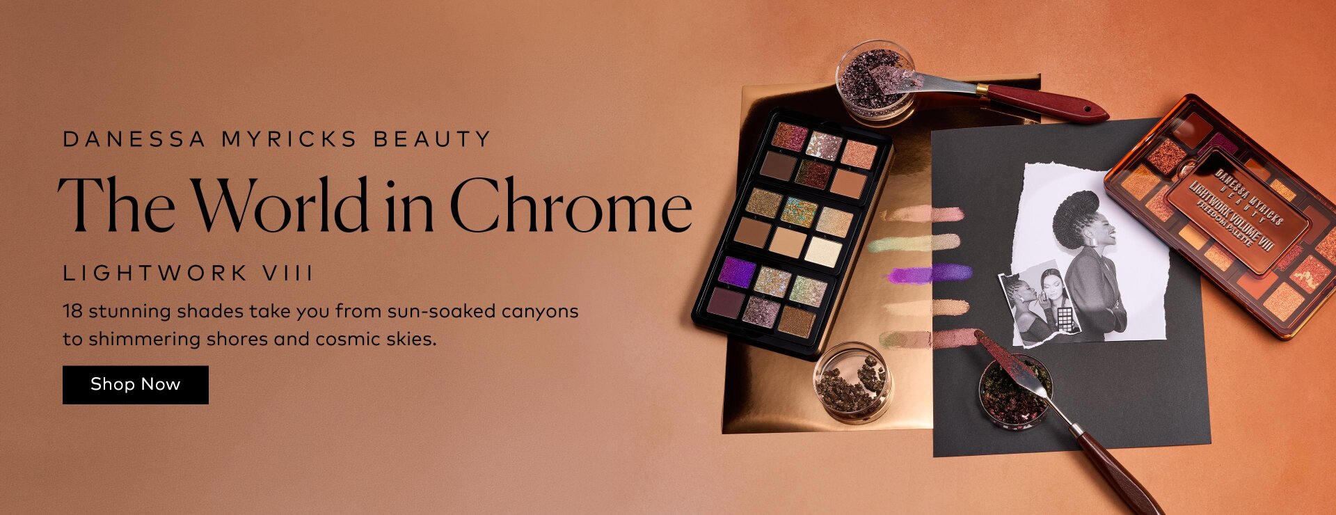 The latest Lightwork Palette takes you from sun-soaked canyons to shimmering shores and cosmic skies with 18 shades of rich mattes, reflective metallics, and color-shifting chromes. Shop the Danessa Myricks Beauty Lightwork VIII Freedom Palette on Beautylish.com