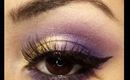 Gold, Royal Purple, & Hint of Pink Eyeshadow w/Winged Liner
