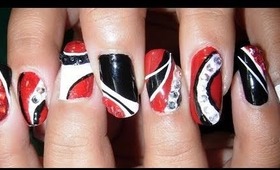 Black, Red, and White multi Design Nails!!!