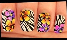 Ombre Flowers on Zebra nail art