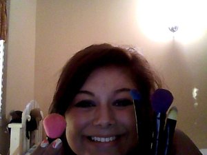 pink bronzer powder brush
turquoise angle eyeshadow brush
yellow foundation brush
& purple powder brush