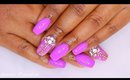 Purple acrylic nails with rhinestones/crystals - Queenii Rozenblad