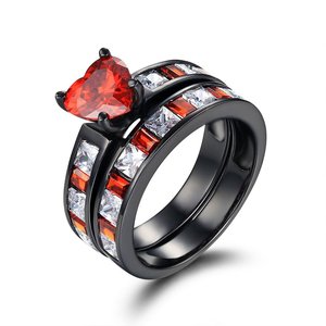 Beauty Heart Cut Ruby Black 925 Sterling Silver Women's Promise Rings at https://www.lajerrio.com/promise-rings
