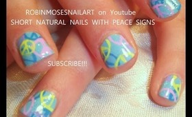 easy short chic nails with funky peace signs: robin moses natural pastel nail art tutorial FNORD 557