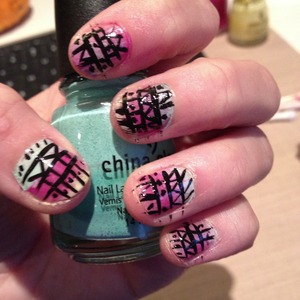 ombre nails with black tribal print 