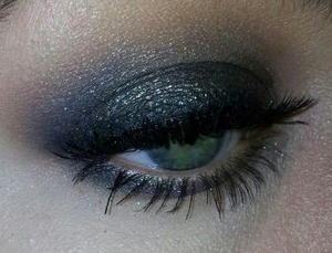 First apply nyx jumbo pencil in black been, then Mac pressed pigment in jet couture. At last apply mascara.