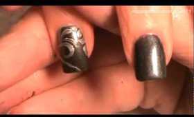 silver fleur de lis over dark gray: robin moses nail art design tutorial