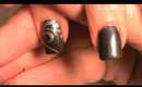 silver fleur de lis over dark gray: robin moses nail art design tutorial