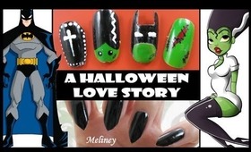 HALLOWEEN LOVE STORY NAIL ART DESIGN | BATMAN BRIDE OF FRANKENSTEIN COFFIN ZOMBIE HOW TO TUTORIAL