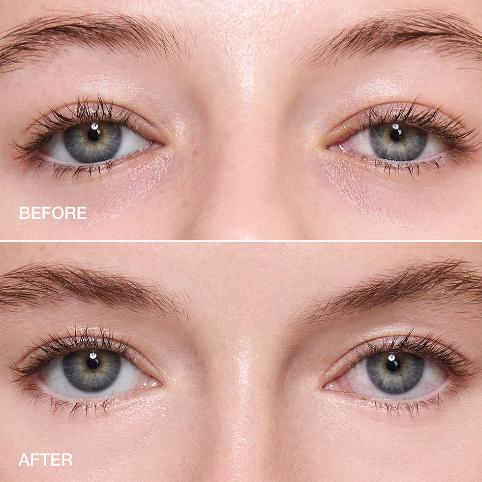 Jouer Cosmetics model before and after wearing the Brightening Under Eye Corrector