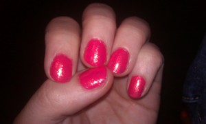 Hot Pink: Milani Tropical Fiesta
two coats of Tropical Fiesta covered by two coats of Shine of the Times