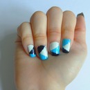 Blue and white color block nails!