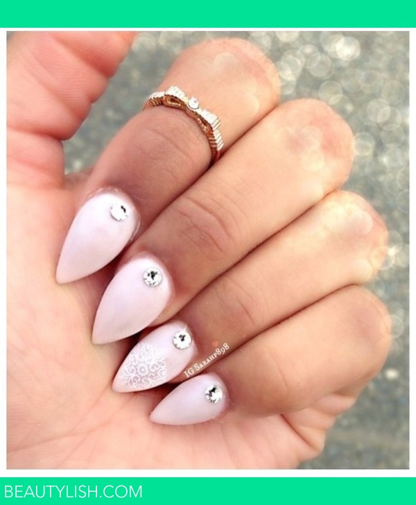 Cute PINK Sharp Point Acrylic Nails w/ Diamond | Gianna G.'s Photo ...