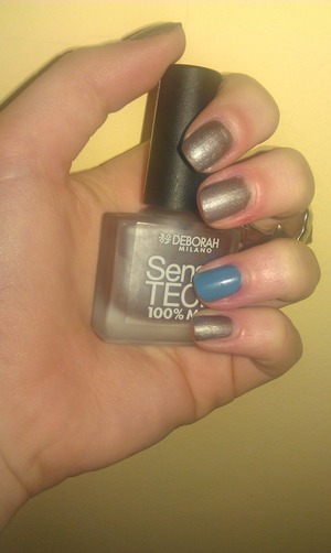 matte gray and light blue nails