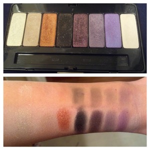 Shadows applied with no primer, top.
Shadows applied with primer, bottom.
What a difference!
Used Kat Von D true romance eyeshadow palette in Poetica.
 My favorite shade is Tijuana (4th in from the left) a nice brownish black with gold and orange glitter.
And Babe (the last shade of purple. 2 in from the right.) A very sheer and funky purple that goes great with surprisingly, many looks.