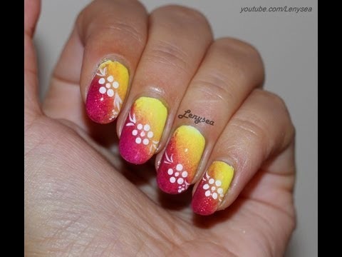 Yellow And Burgundy Ombre Nail Design With Flowers | Lenysea Video |  Beautylish