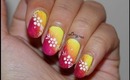 Yellow and Burgundy Ombre Nail Design with Flowers