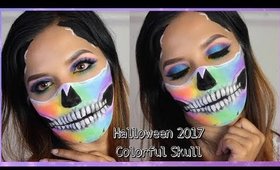 Colorful Half Skull Halloween makeup tutorial | CaydaaMakeup