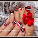 Geometric Nail Art For Short Nails-Red, Black And White 