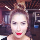 fishtail topknot & red lips 