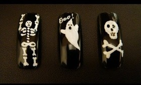 3 Easy Halloween Nail Art Designs: Ghost, Scull and Skeleton
