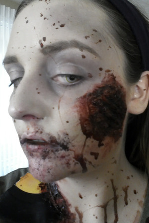 Nasty splitting wound in my cheek, part of my look for the Trash Film Orgy Zombie Walk in Sacramento.