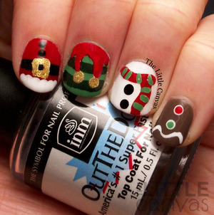 Santa, Elf, Snowman, and Gingerbread man!

http://www.thelittlecanvas.com/2013/12/a-festive-christmas-manicure.html