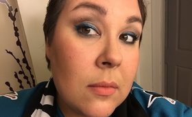 Intense Teal Liner for a Sharks Hockey Game