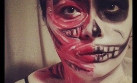 Halloween Tutorial:- Half & Half |Half skull face and half skinned face