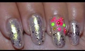 Nail Art ~ Pop of Color with Glitter and Flower