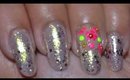 Nail Art ~ Pop of Color with Glitter and Flower