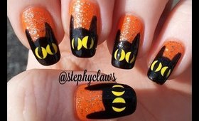 Cat / Bat Nail Art - Simple Halloween Nail Tutorial For Beginners