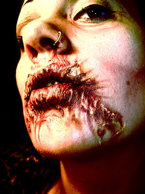 products used: toilet paper, elmer's glue, cinema secrets bruise fx makeup, theater blood. 