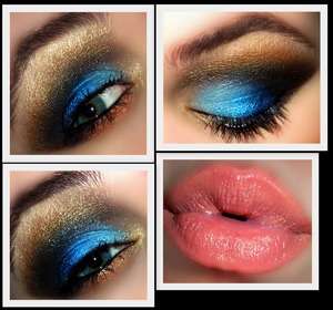 Products Used:

~.Eyes.~

Lorac Pro Palette (Black, Gold, Garnet, Sable)
L.A Splash Diamond Dust Mineral Eye Shadow in 'Exquisite'
FaceFront 'Painter's Blue' Cyber Gel (base)
FaceFront 'Pow Bam Wow' Artistic Pigment
FaceFront 'Azulian' Artistic Pigment
BFTE 'Blueberry' Pigment
Urban Decay Primer Potion in 'Sin'
Urban Decay 24/7 Glide On Eye Pencil in 'Perversion' (tightlining)
Mirabella Eye Colour Crayon in 'Boogaloo Blue' (base)
Maybelline Mega Plush Black Mascara

~.Lips.~

E.L.F Matte Lip Pencil in Coral
Nive'Kiss Of shine' Lipgloss (nude color)