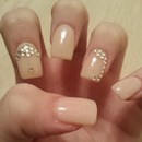 Neutral Colored Nails with Gemstones 
