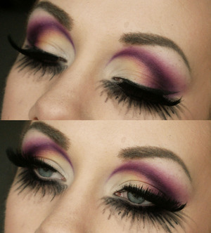 All colors are from 120 palette (purple, pink, light yellow and white) And lashes are from red cherry :)