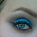 Close up of blue glittery smokey eye (toned down liner)