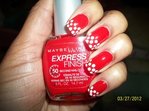 I honestly love this design and this red. It dries super fast and looks super elegant and classy . Very easy to do . I used china glaze white on white for the dots.