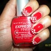 Red and White dot mani