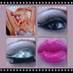 Silver glitter eyes w/cut crease and pink lips.