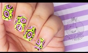 Donuts on Neon Yellow nail art ✩ PinkFlyingCow